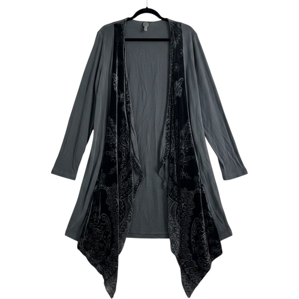 XCVI Cardigan XL Gray Burnout Velvet Silk Blend Open Front Boho Whimsigoth
